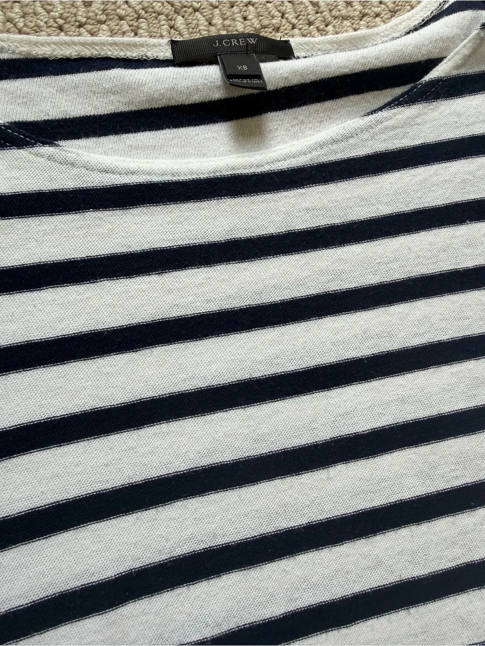 J. Crew Navy and White Striped Long-Sleeve Boatneck Top